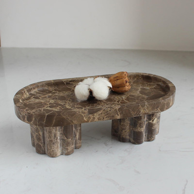 Natust Natural Travertine Marble Oval Tray 2 Legs 10 Vanity Decorative Tray For