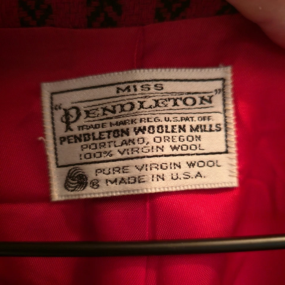 Vintage Miss Pendleton Womens Blazer Jacket Red Black Houndstooth Wool Size 12 - Image 4 of 4