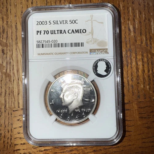 2003 S KENNEDY SILVER HALF DOLLAR NGC PF70 ULTRA CAMEO ECC CERTIFIED  
