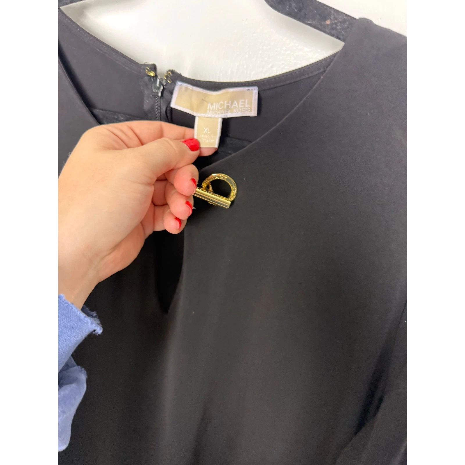 Abito Michael Kors nero elasticizzato manica lunga floreale abbellimento oro taglia XL