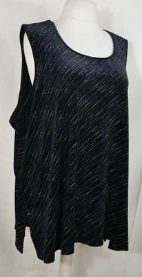 ULLA POPKEN Elegantes SAMT Glitzer Blusen Shirt Schwarz Blau Größe 58/60 TOP! - Bild 1 von 4