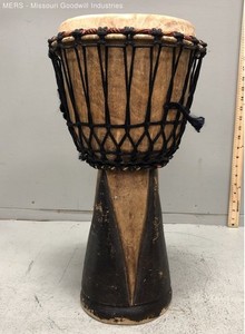 Vintage Hand Carved Wooden Djembe Drum 17 Inch Rope Tuned Rawhide Head
