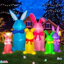 8 FT Easter Inflatables Outdoor Decorations, LED Lighted Easter Blow Up Bunny