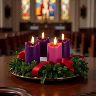 Simplelight Advent Candles, Purple & Pink Flameless Votive Candles with Timer, A
