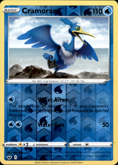 Cramorant Reverse Holo Rare SWSH01: Sword & Shield Base Set 062/202 NM