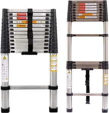 Newest Stainless Steel Telescoping Ladder 12.5FT Heavy Duty Telescopic Extension