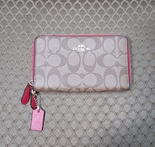 Cartera COACH Doble Cremallera Firma Lona Recubierta Firma Roja y Caqui