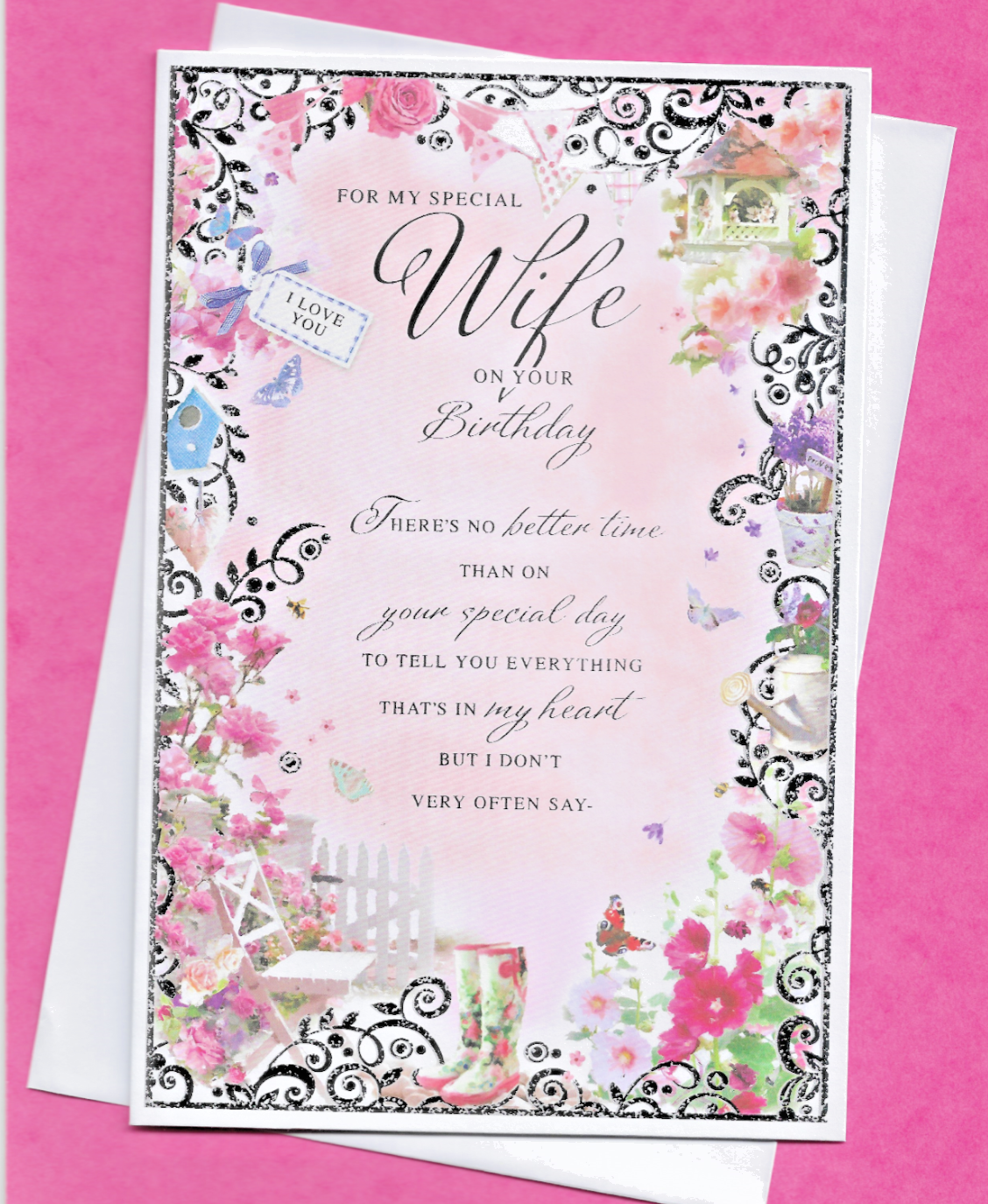 Wife Birthday Card  9""x6"" Lovely Verse Nice Message Special Words Gardening