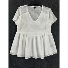 Torrid Peplum Chiffon Clip Dot Smocked Top 0 0X XL L Beachy