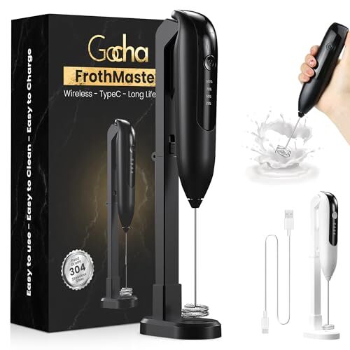 | Rechargeable Milk Frother Handheld with Stand | Electric Frother Mixer | Fo...