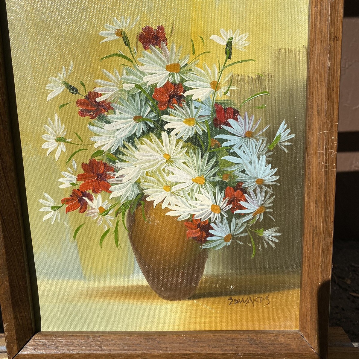 絵画 Oil painting of beautiful flowers. Beautiful Floral Oil Painting Signed Edwards Framed 11x9