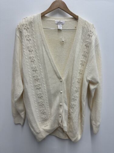 NEU Damen Vintage Worthington Strickjacke Seide/Angora Creme Perlen 22W