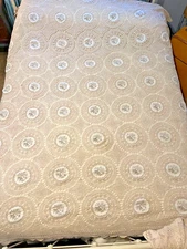 Vintage Finished Handmade Crochet w/Fabric Rings Full Bedspread/Tablecloth 72x88