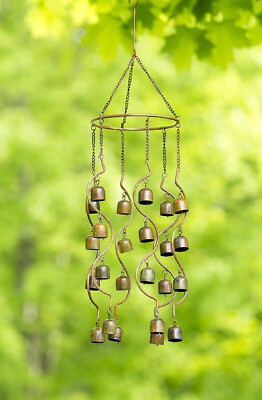 Spiral Bells Mobile Wind Chime Metal Garden Art Hanging Flamed Copper Finish