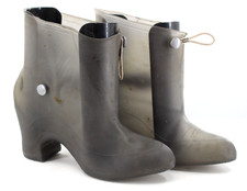 VTG Women's 40s 50s Gray Overshoe Galoshes Sz 5 1940s 1950s RainBoot Red Ball