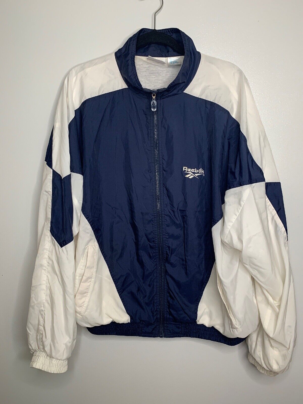 vtg Classic Mens Track Out Full Zip White Navy XL | eBay