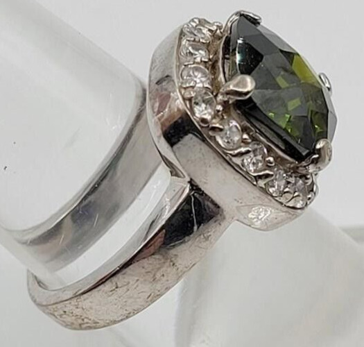 Solid 925 Sterling Silver Natural Oval Green Crys… - image 2