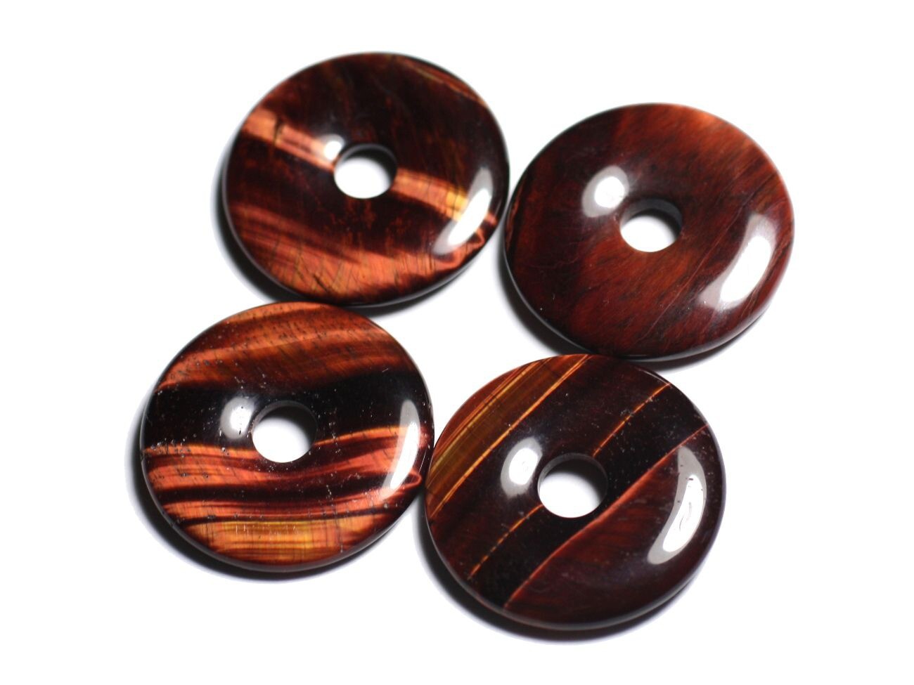 Pendentif pierre oeil de tigre premium de 30mm facon anneau donut pi poli a la main