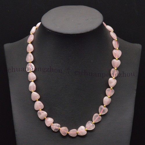 Natural Pink Rose Quartz 12mm Heart Gems Beads Necklace Bracelet Earrings Set - Picture 5 of 16