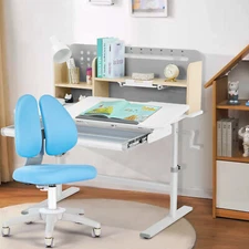 Liftable Kids Study Desk & Chair Sets Height Adjustable Boy Girl w/ Drawer,Shelf