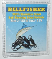billfisher ball bearing stainless steel snap swivels size 2  85lb   bbss2-4pk
