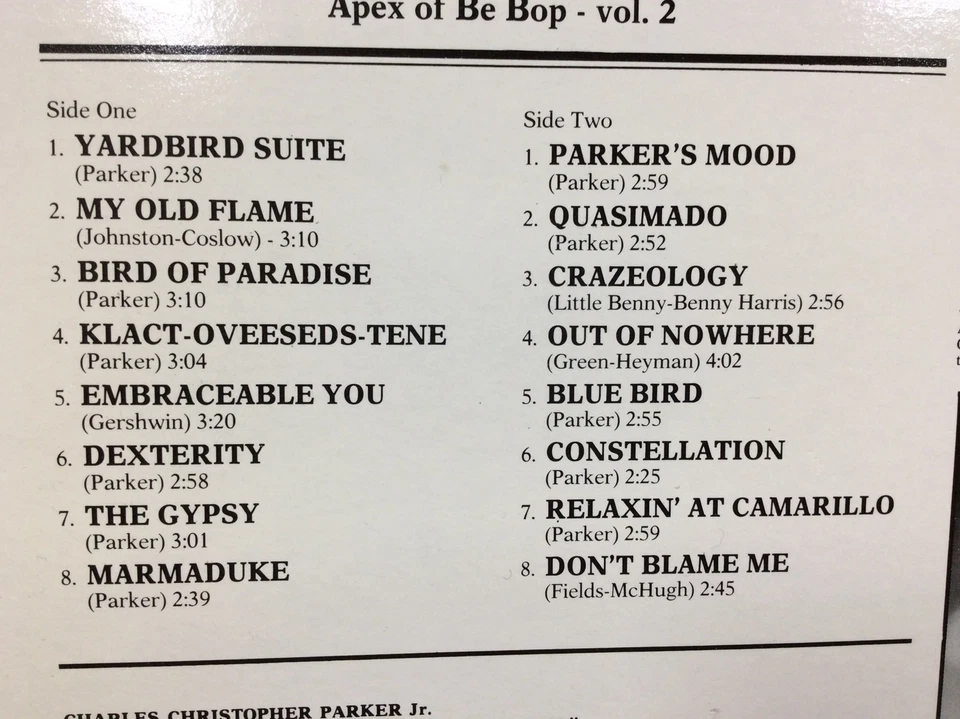 Charlie Parker Apex Of Be Bop Vol.2 LP Album Vinyl Record LPJT41 Jazz 80’s ITL - Image 3 of 4