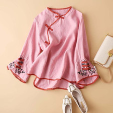 Ethnic Women Tops Blouse Retro Shirts Chinese Tang Suit Embroidery T-shirts