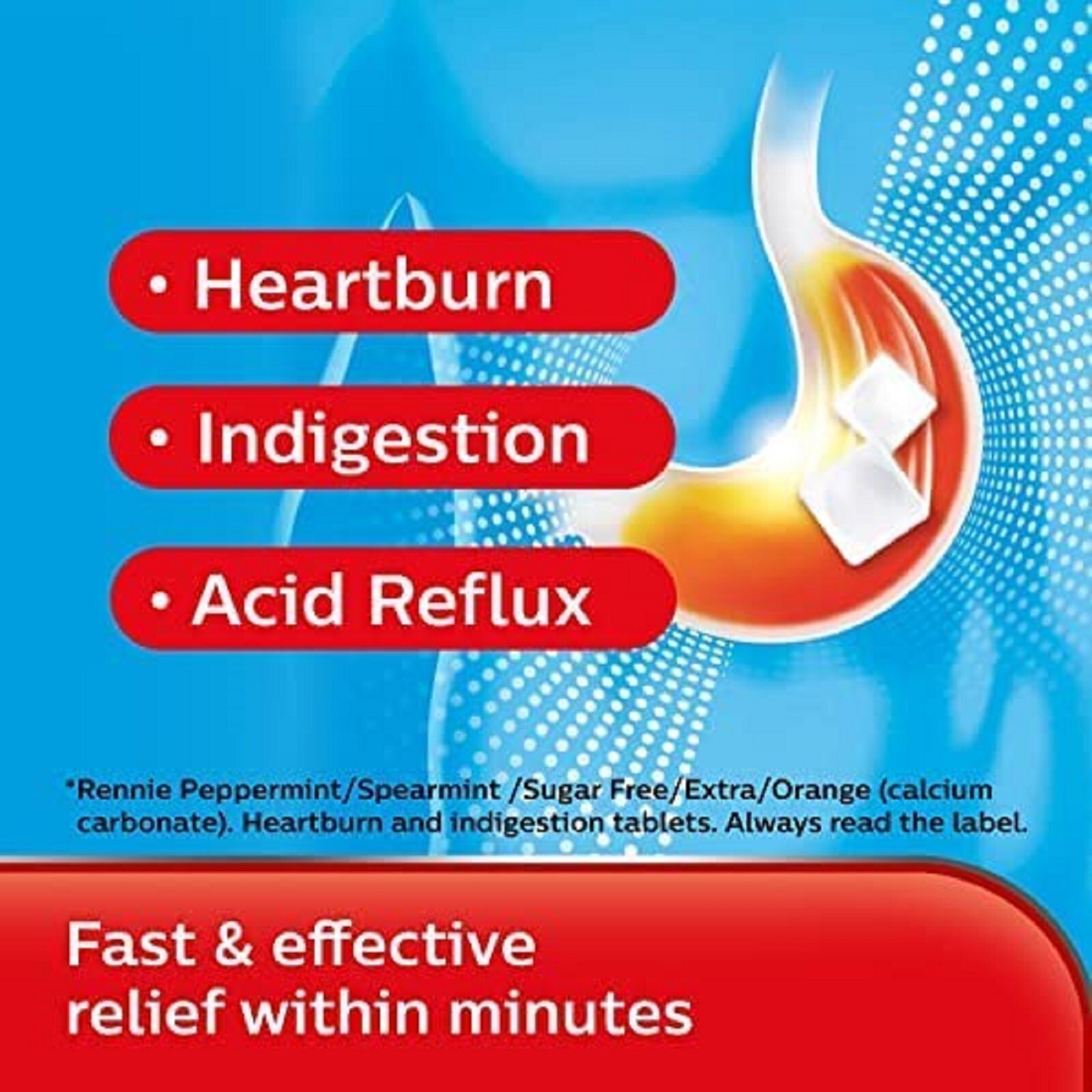 Rennie Antacids Peppermint Flavour Heartburn Relief Acid Reflux 72