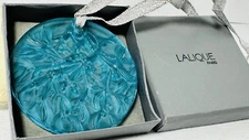 Lalique France 1989 Noel Mistletoe Blue Crystal Christmas Ornament Signed