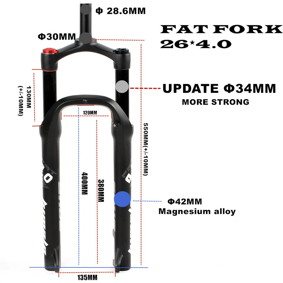MTB 26inch Bike Fork Fat Bicycle Fork Air Gas Line Locking Forks 4.0"Tire 135mm - Image 2 of 4