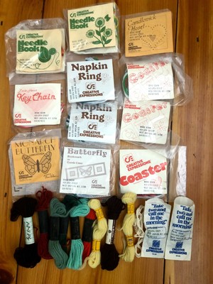 VINTAGE 11 Creative Expressions HOSTESS Embroidery Kits w/ thimballs & Yarn RARE