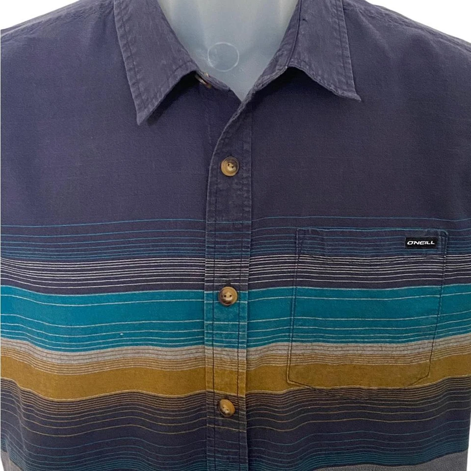 O'NEILL Blue & Gold Striped Collared Shirt Men S Small Tailored Fit - Изображение 2 из 4