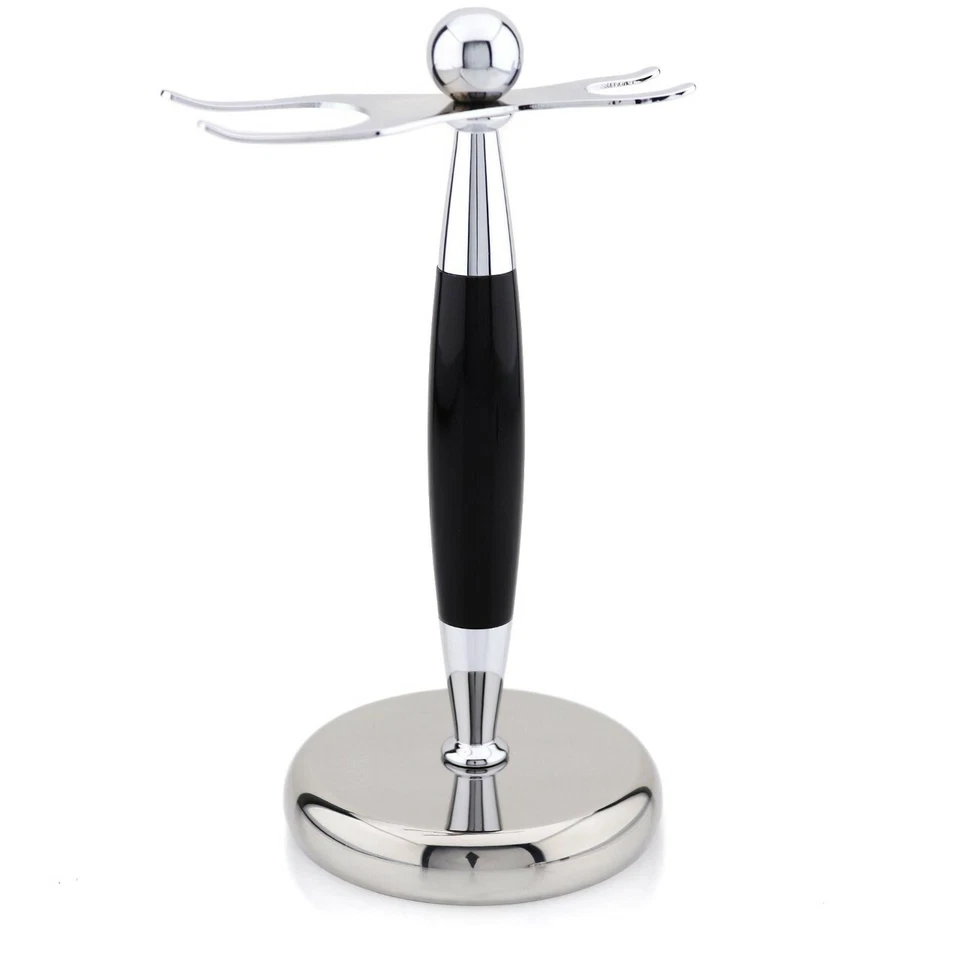 HARYALI LONDON KLASSISCHER SCHWARZ & CHROM HARZSTÄNDER FÜR RASIERRASIERER + PINSEL PERFEKTES GESCHENK