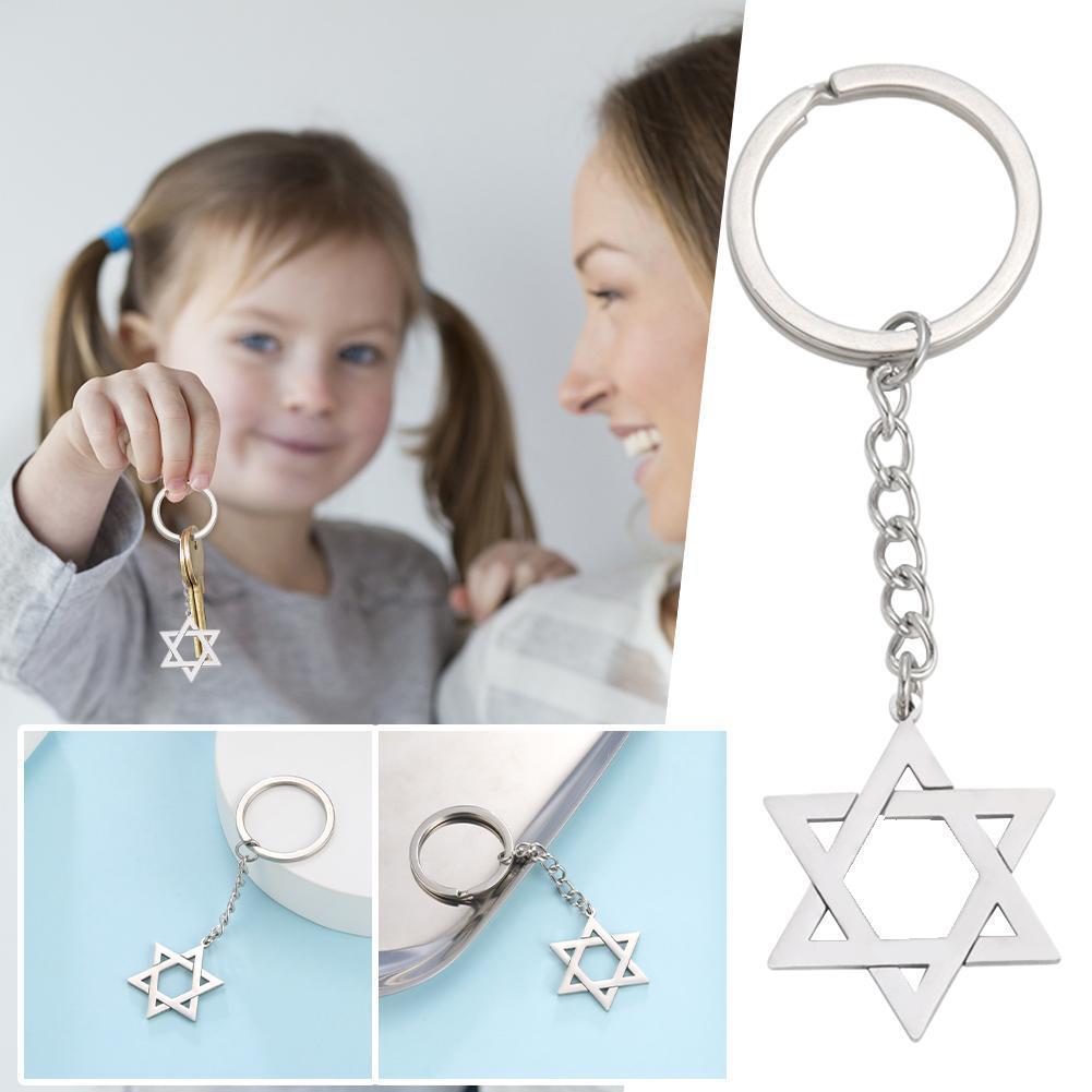 Star of David Keychain Israel Jewish Hexagram Amulet Jewelry Trend Keyring A3B6