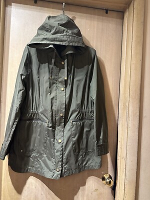 Womens Cole Haan Pack able Travel Hood Rain Jacket Olive Green Adjustable  XL