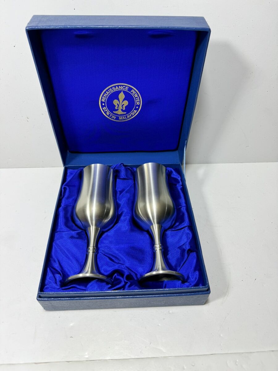Renaissance Pewter 97% Tin Malaysia Two Goblets Cups In Box Renaissance Pewter 97% Tin Malaysia Two Goblets Cups In Box