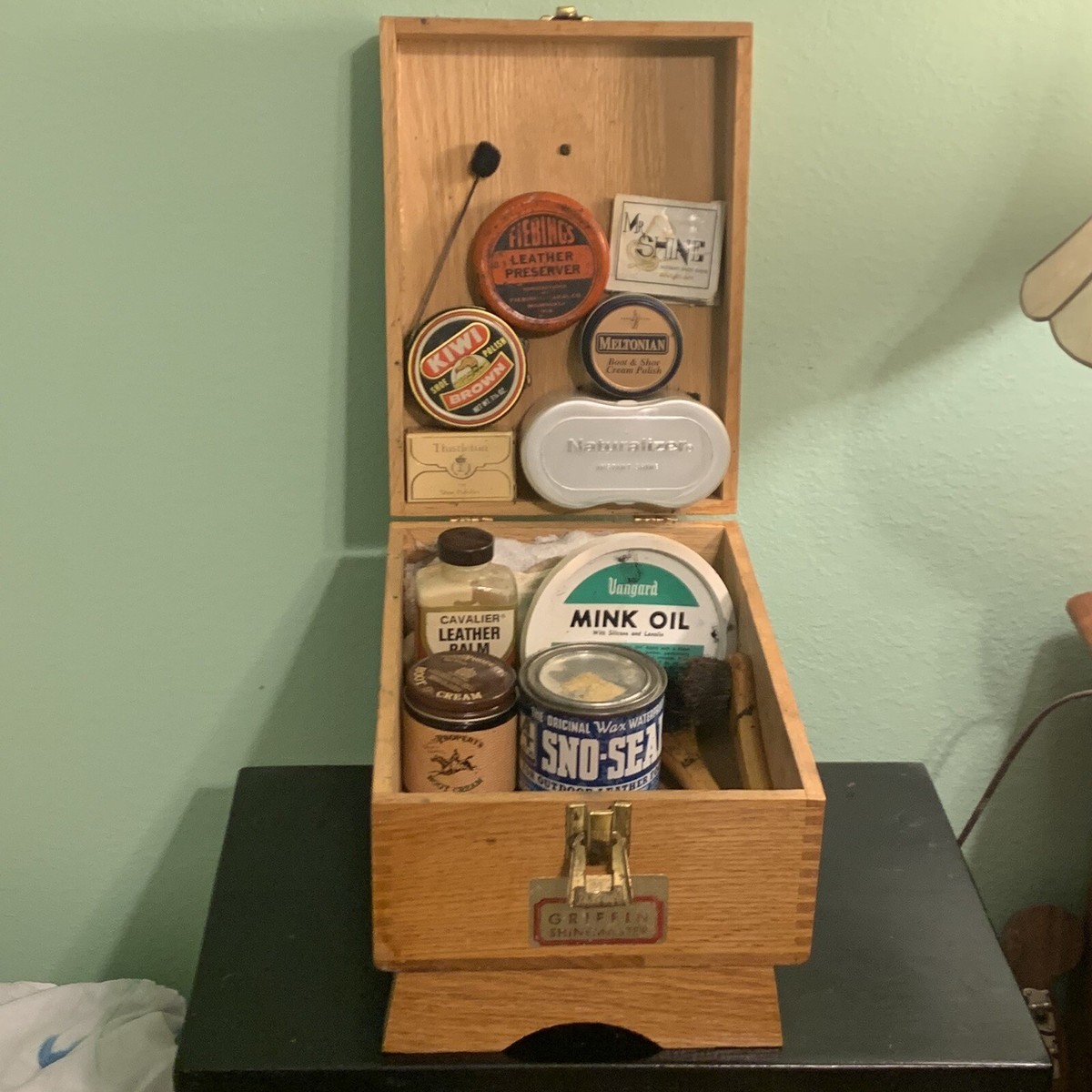 Vintage Griffin Shinemaster Wood Shoe Shine Box Kit Supplies