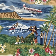 1990s Reyn Spooner Pants Hawaiian Airlines Aloha Resort Beach Lounge Rayon New