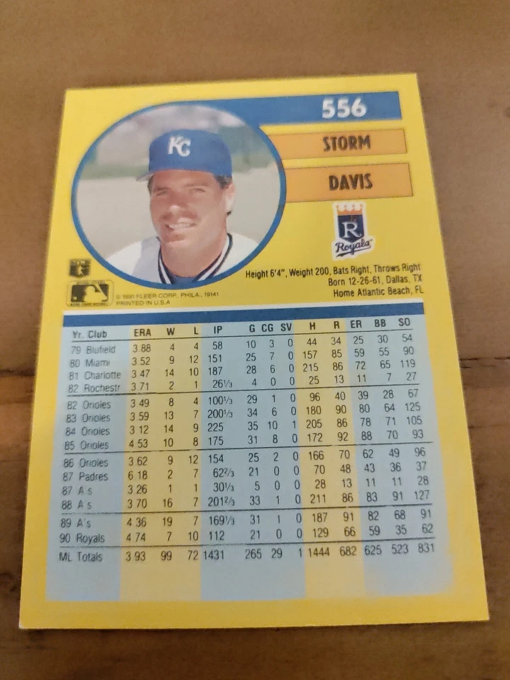 1991 Fleer #556 Storm Davis Royals Pitcher  - Image 2 of 2