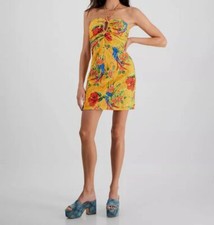 Guess Women's Orange Tina Printed Cotton Eyelet Halter Bodycon Dress Size 8