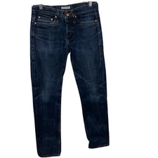 Unbranded UB201 Tapered Fit 14.5oz Indigo Selvedge Denim Button Fly Jeans 29x32