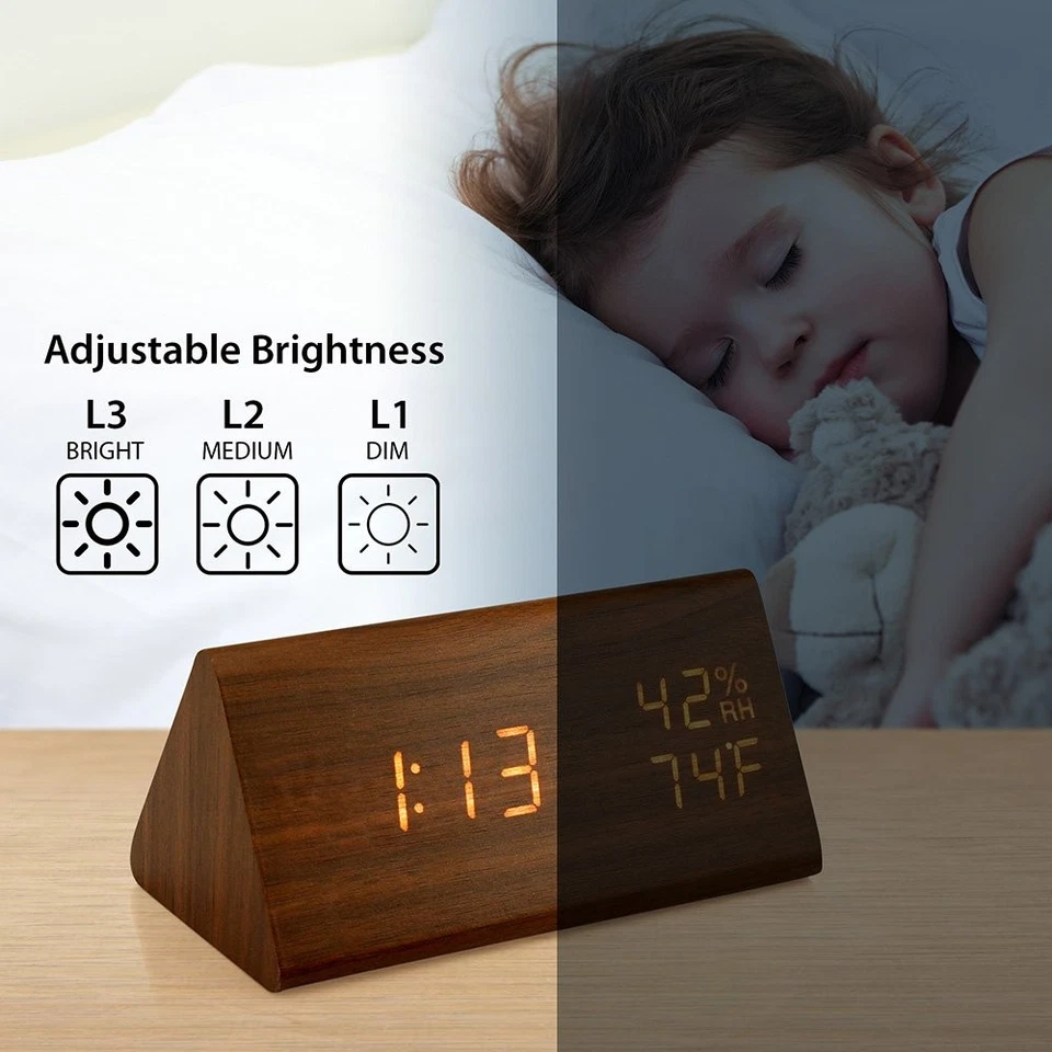 OCT17 Wooden Alarm Clock, Smart LED Digital Clock for Bedroom/desks, Upgraded... - Image 4 of 4