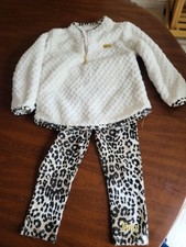 Juicy Couture Girls 24M 2pc Faux Fur Sweatshirt  Pants Set Ivory/Cheetah Print