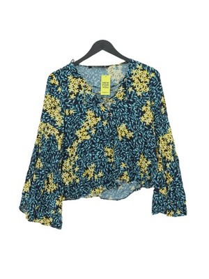 Zara Damen Bluse XS blau geblümt 100% Viskose Langarm V-Ausschnitt Basic