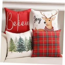  Decorations, Double Sided Plaid Throw Pillow 16" x 16" (Pack of 4) Christmas