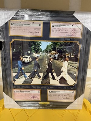 *Damaged* The Beatles Signed Checks Copies Collectible Wall Framed Abbey Road
