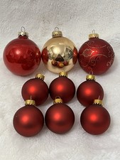 9 VTG Shiny  Matte Large  Small Red  Gold Balls Christmas Ornaments