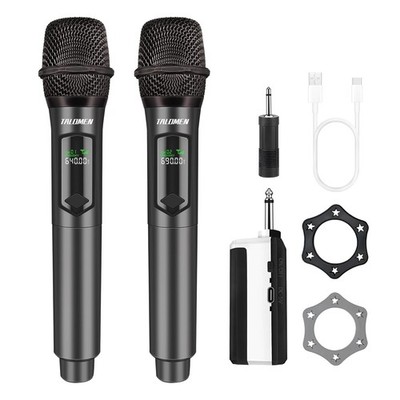 Professional Wireless Microphone System Dual Handheld Cordless Dynamic Mic Kit