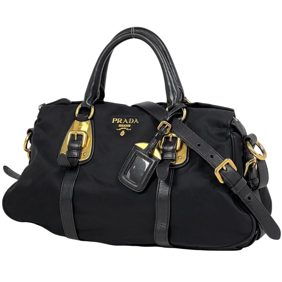 PRADA 2-Way Shoulder Handbag Nylon Black with Shoulder Strap #BS1229