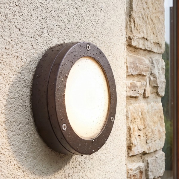 Wandlampe AußEn Rund Messing Glas D: 14 Cm IP64 Schwarz GX53 Maritim Leuchte-image